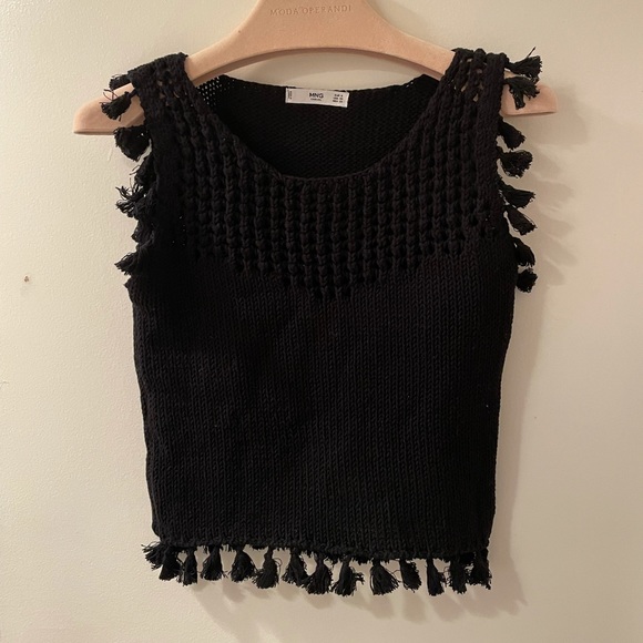 Mango Black Crochet Sweater with Tassels - Picture 1 of 5